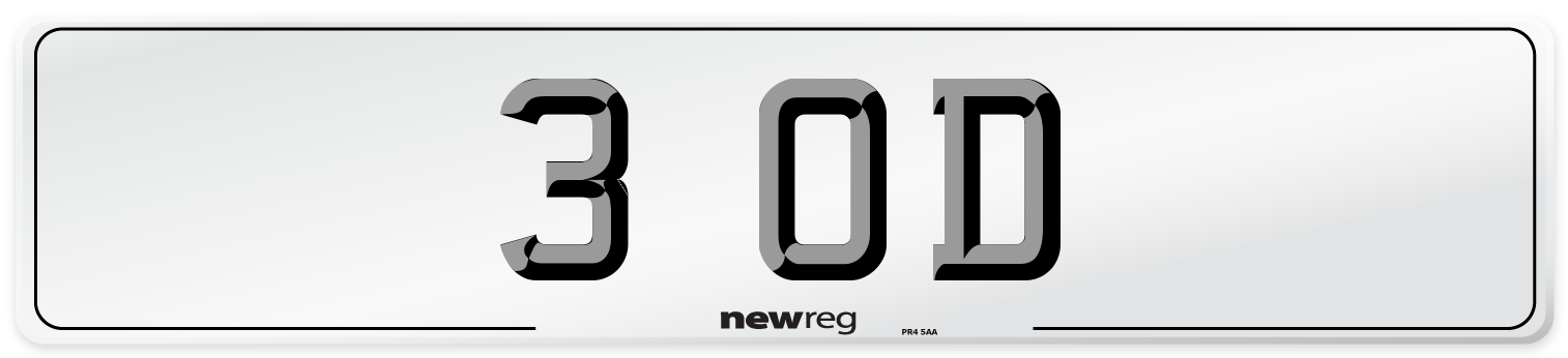 3 OD Number Plate from New Reg